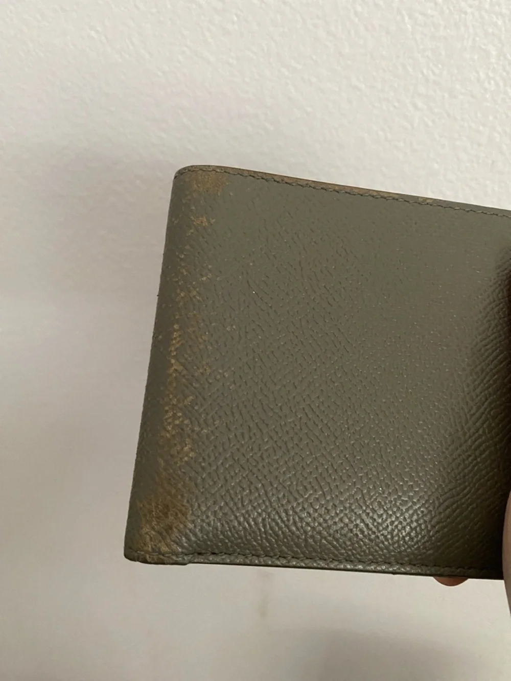 Dunhill Olive Green Leather Bi-Fold Wallet with Silver Monogram